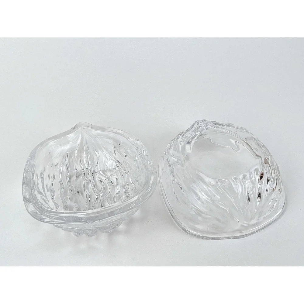 Vintage 1990s Clear Glass Walnut Trinket Box Fairycore Lidded Secret Stash Dish
